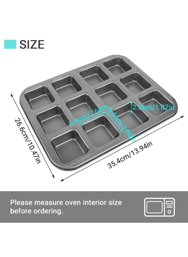 12 Cavity Non-Stick Mini Loaf Pan, Brownie Pan Muffin Cake Pan 2 Pack Mini Cheesecake Pan Cupcake Pan Carbon Steel Brownie Baking Tray Bakeware for Oven Baking - Image 5